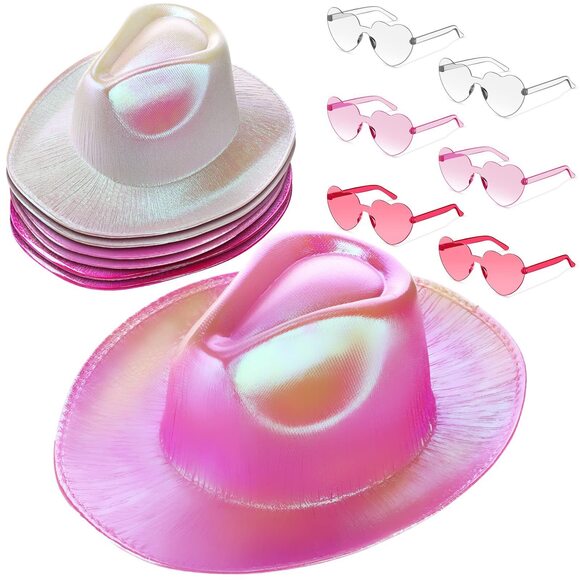 5226 6 Sets Holographic Cowboy Hat Neon Space Cowgirl With Sunglasses main image 6